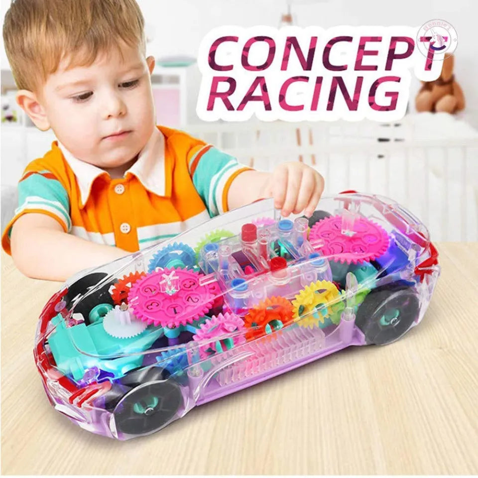 (FREE HOME DELIVERY) Transparent 3D Gear Racing Car Toy – Light & Sound Educational Toy for Kids