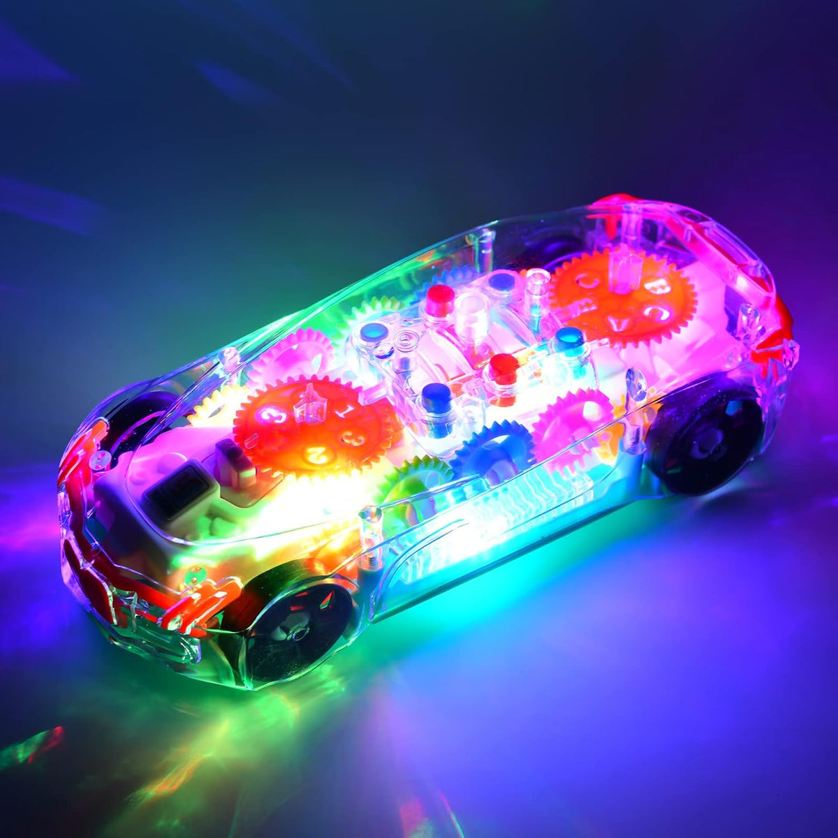 (FREE HOME DELIVERY) Transparent 3D Gear Racing Car Toy – Light & Sound Educational Toy for Kids