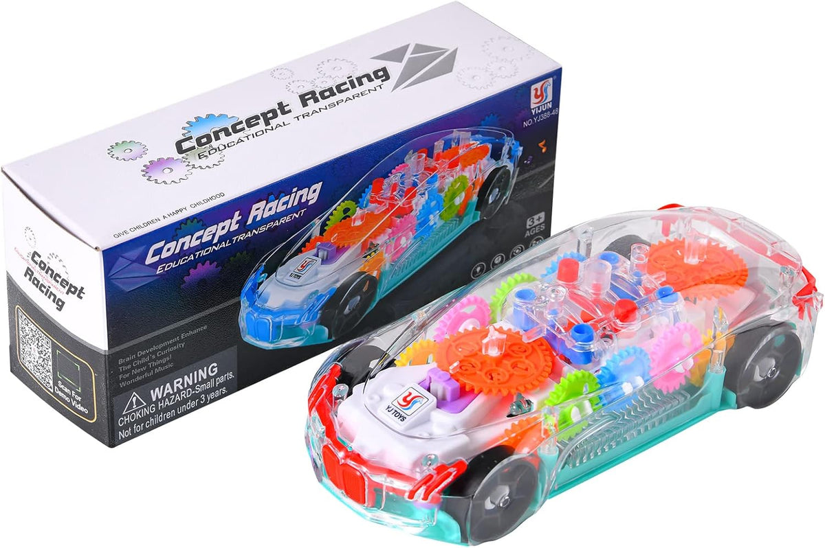 (FREE HOME DELIVERY) Transparent 3D Gear Racing Car Toy – Light & Sound Educational Toy for Kids