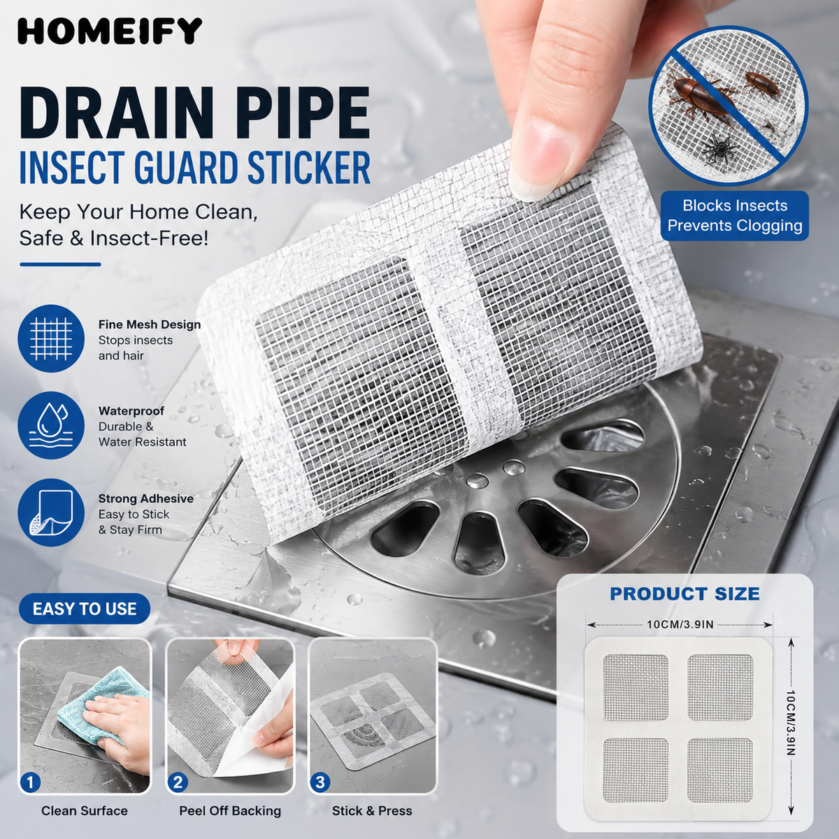 (Pack Of 12) Disposable Drain Hair Catcher Mesh Stickers With Free Delivery