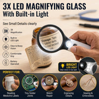(FREE HOME DELIVERY) 3X LED Magnifying Glass with Built-in Light – Reading, Inspection & Repair Lens 🔍