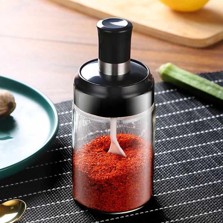 (pack of 3) Glass Seasoning Tank Kitchen Spice Kit Bottles Pepper Spoon Seasoning Jars Oil Brush Honey Container Food Storage Container