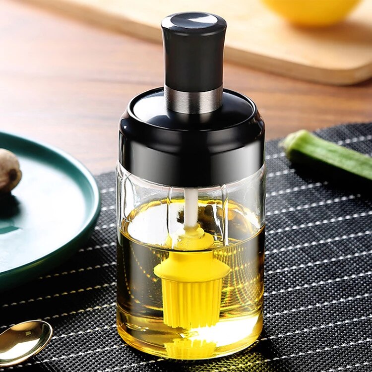 (pack of 3) Glass Seasoning Tank Kitchen Spice Kit Bottles Pepper Spoon Seasoning Jars Oil Brush Honey Container Food Storage Container