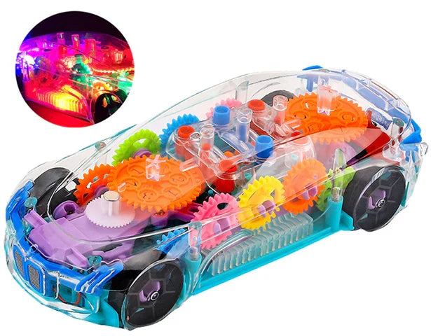 (FREE HOME DELIVERY) Transparent 3D Gear Racing Car Toy – Light & Sound Educational Toy for Kids