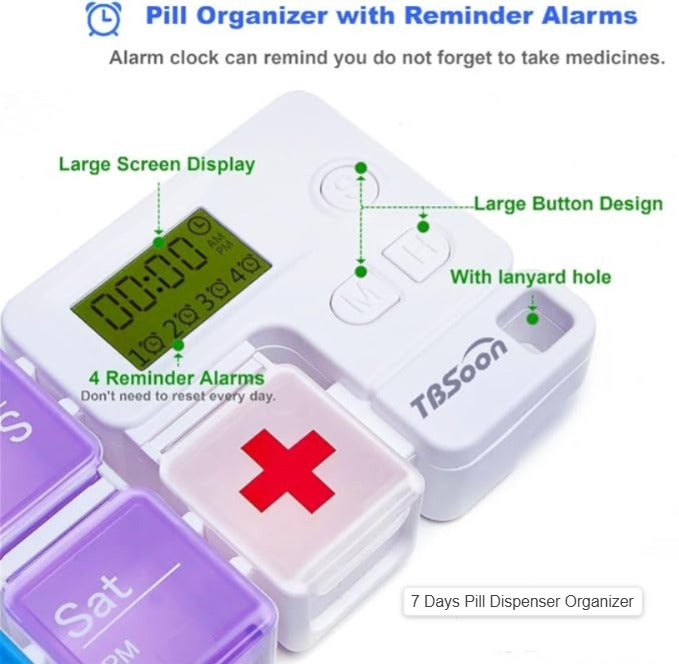 ( FREE HOME DELIVERY ) Alarm Pill Box-7 Days Pill Dispenser Organizer with Reminder Alarm