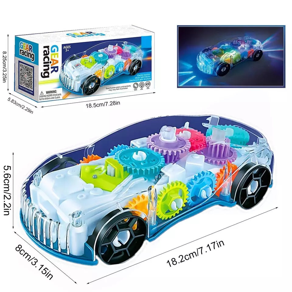 (FREE HOME DELIVERY) Transparent 3D Gear Racing Car Toy – Light & Sound Educational Toy for Kids